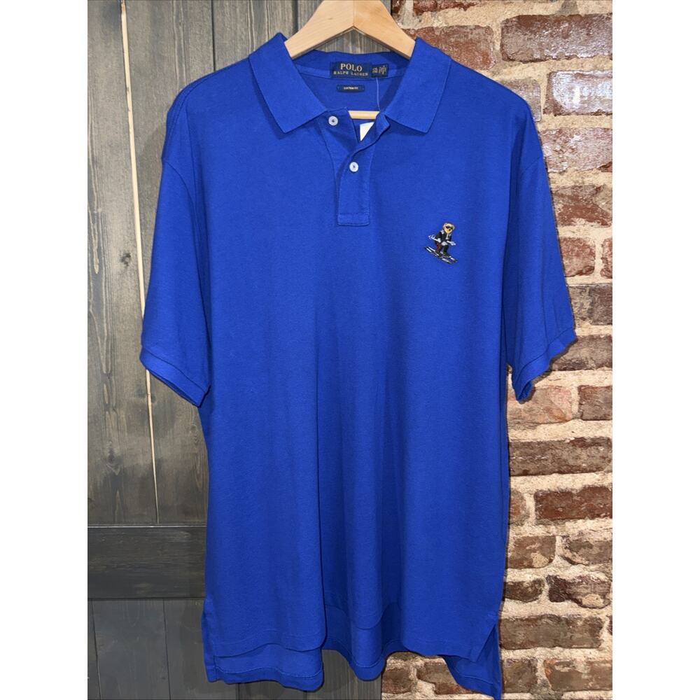 Polo Ralph Lauren NWT Polo Shirt Mens 2XL Blue Custom Fit Ski Bear Embroidered
